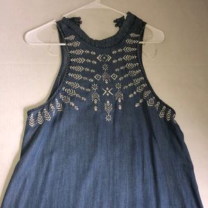 Embroidered chambray dress